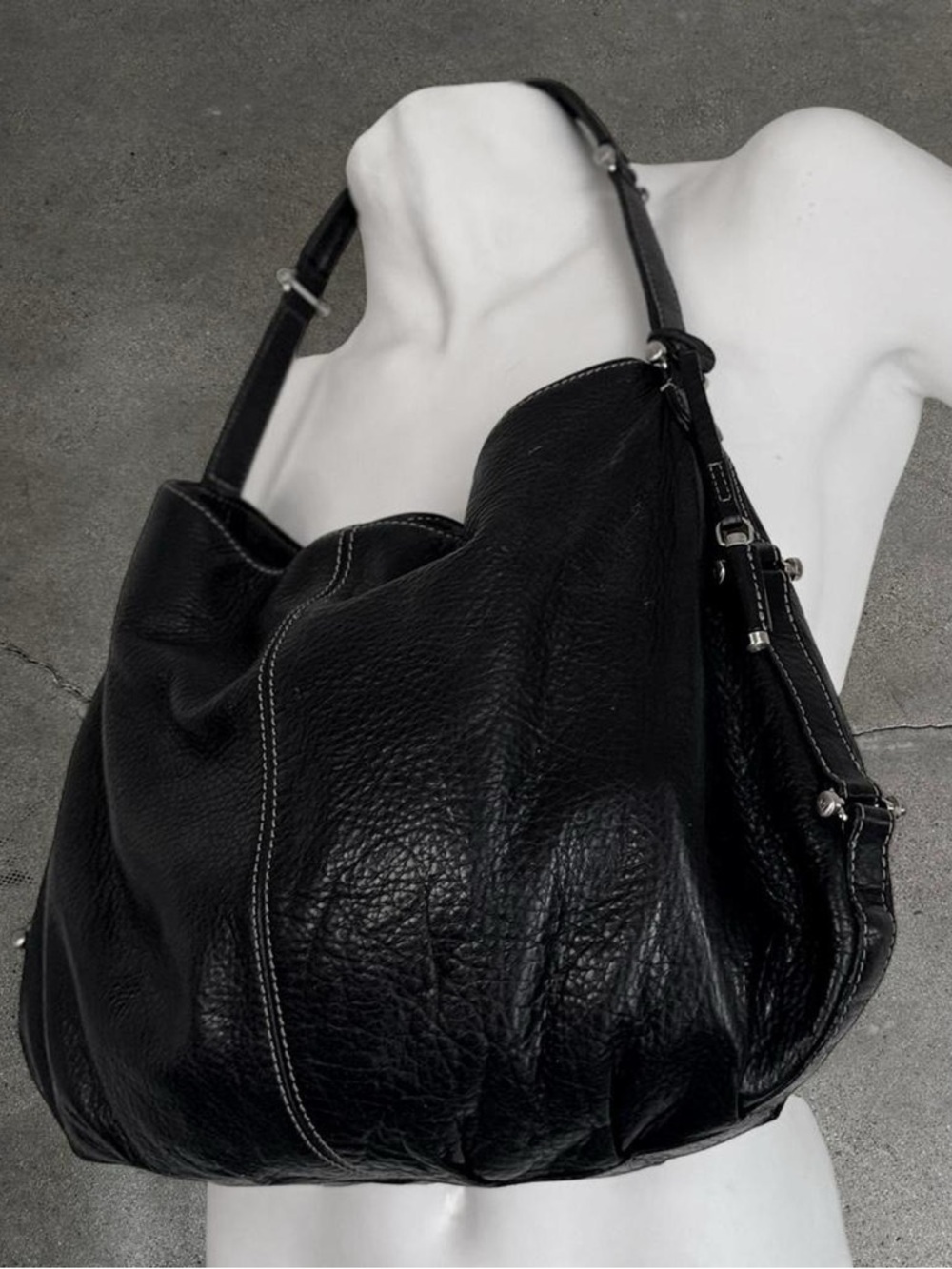 Liz Claiborne Black Pebbled Leather Shoulder Bag